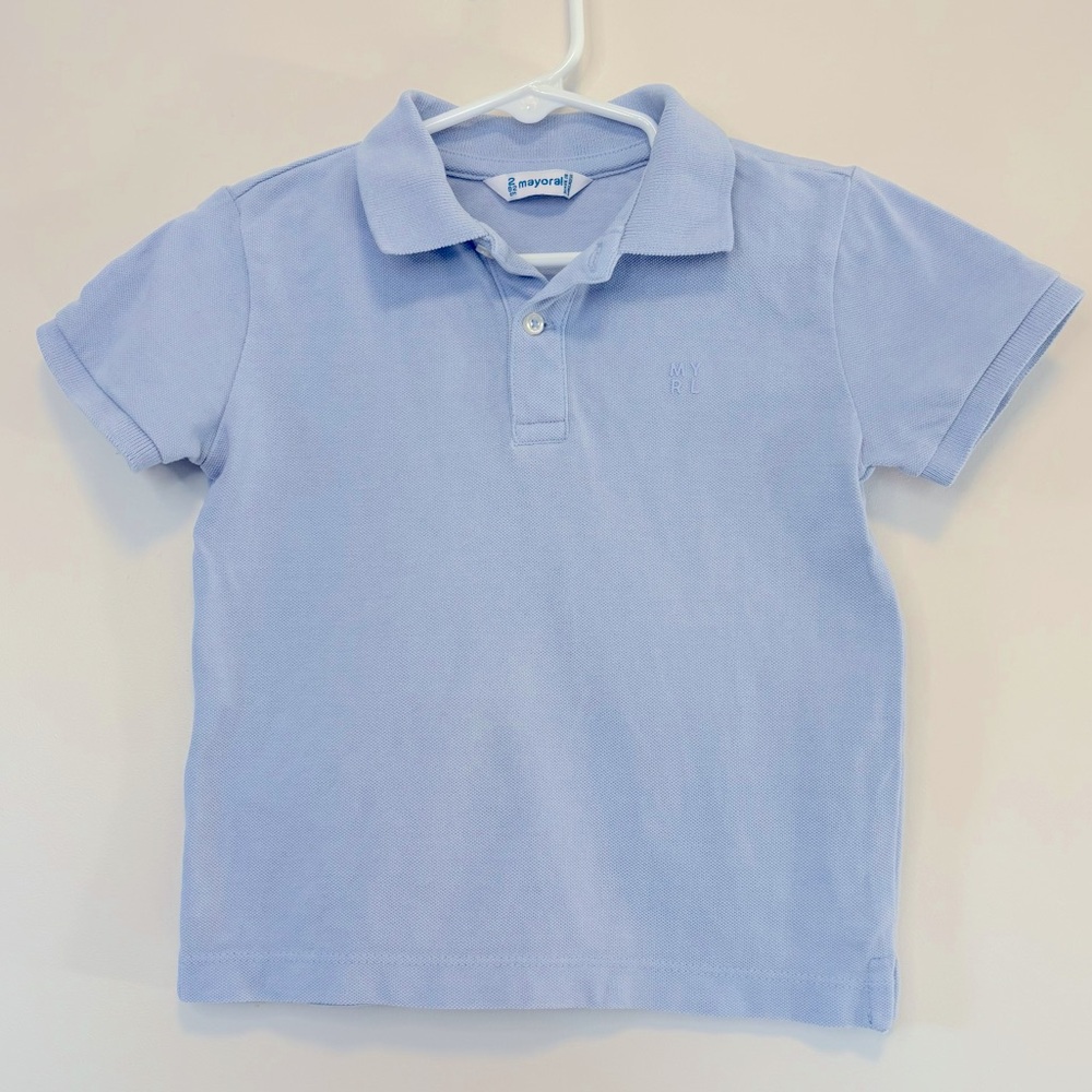 Mayoral Baby Blue Pique Polo Shirt Short Sleeve Boy Toddler Size 2T 92 cm